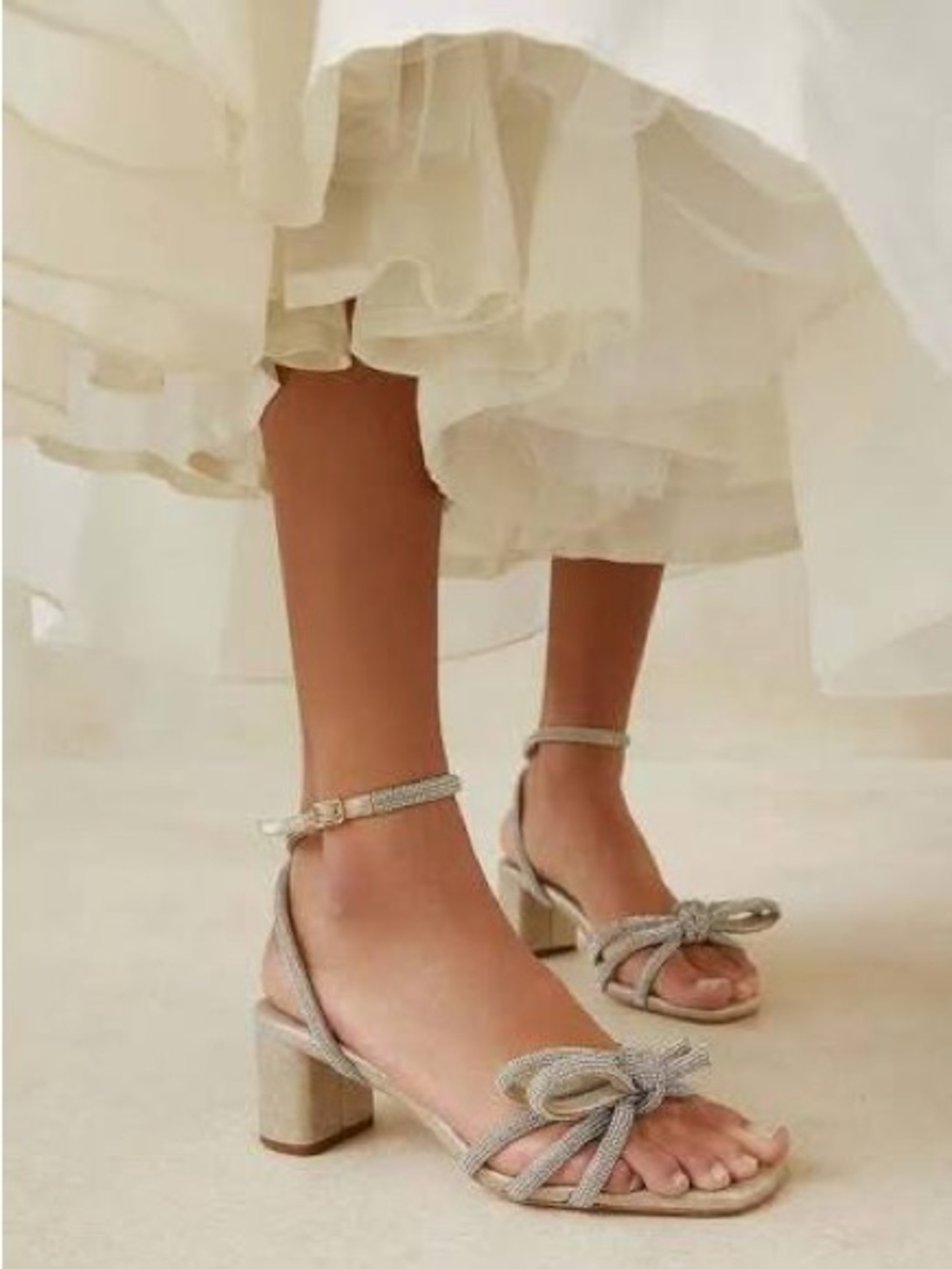 Loeffler Randall Mikel Cappuccino Bow Mid-Heel Sandals/ Size 9